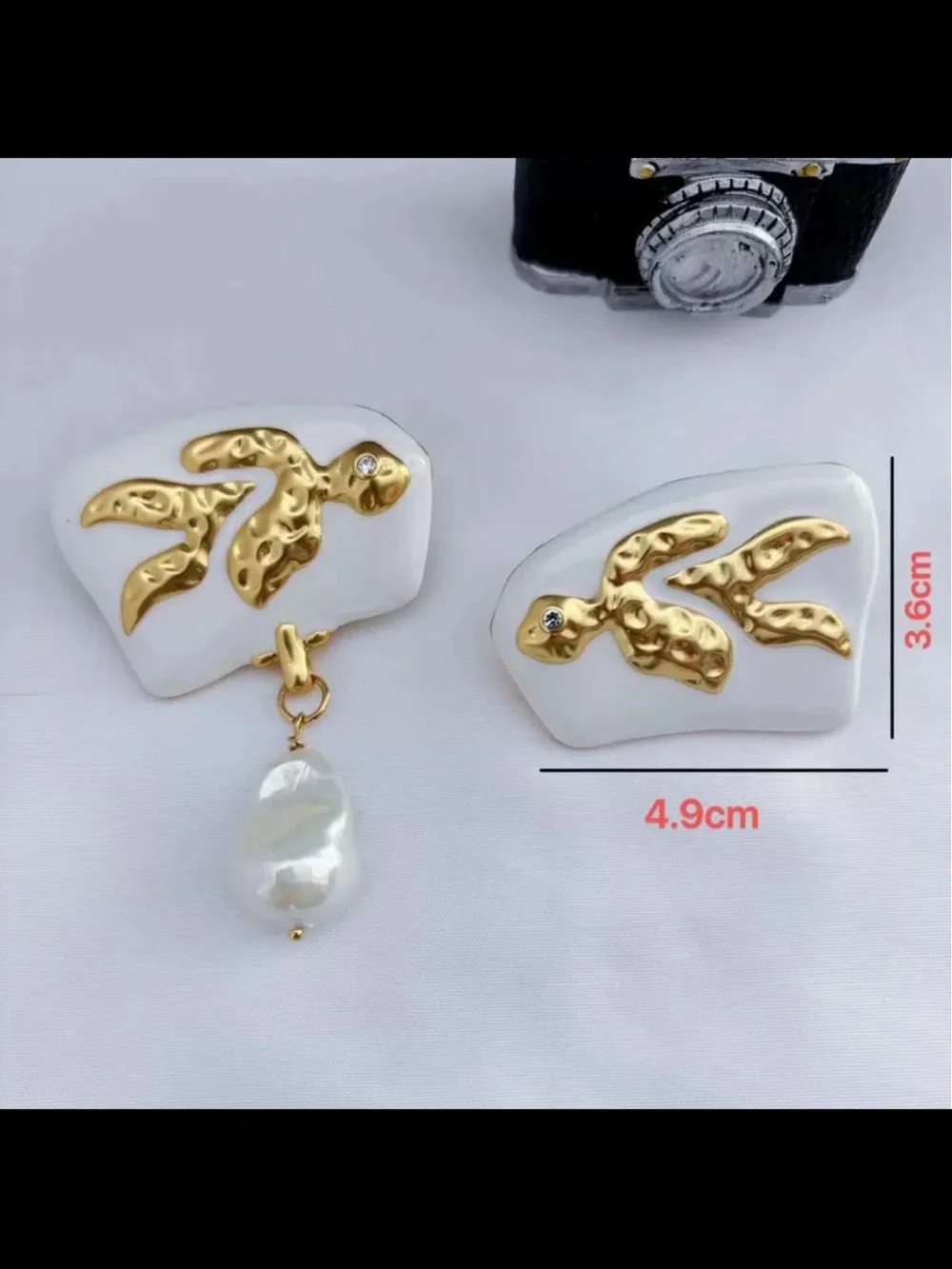 White and Gold Abstract Pearl Drop Earrings - Women Jewelry